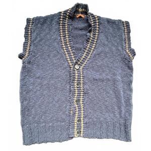 Barena Venezia Sleeveless Knit Sweater Vest‎ Navy Blue w Brown - Approx L